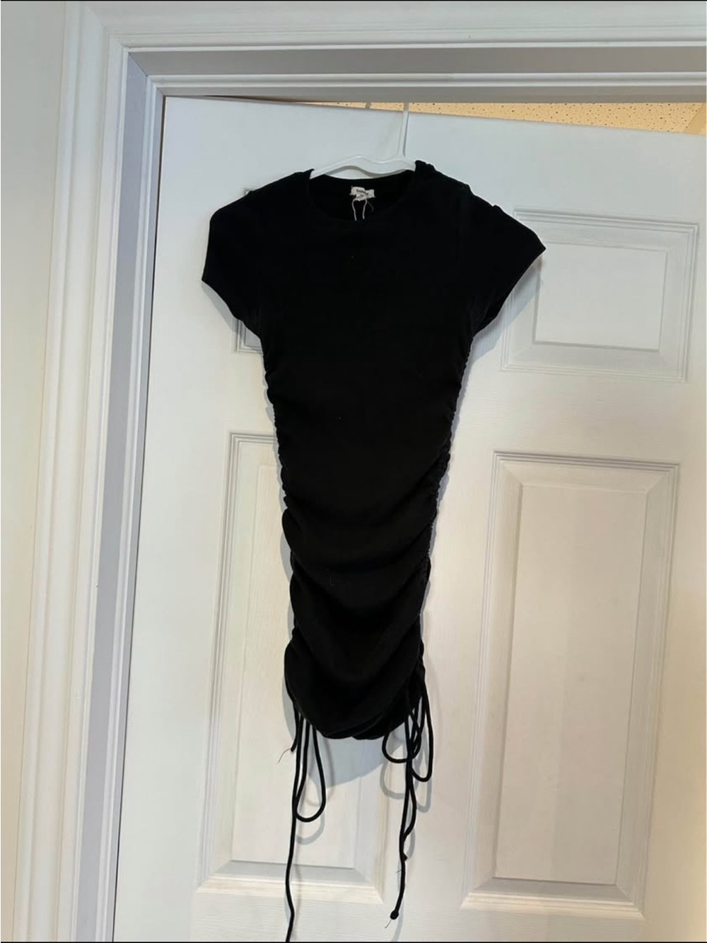 Garage Black Ruched Drawstring Mini Dress